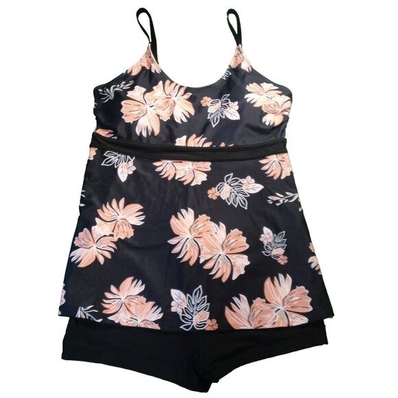 2 Piece Floral Print Swimsuit Tankini With Tank Top And Shorts  Size 3XL - Picture 1 of 7